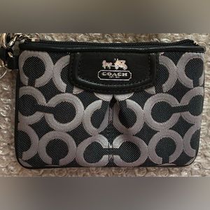 COACH Wristlet Black Silver Leather trim Horse & Carriage NEW